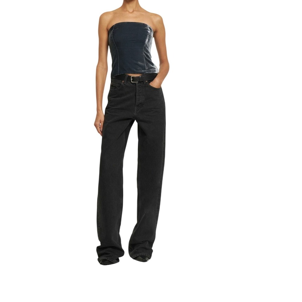 Reformation Women Charcoal Grey Velvet Strapless Tube Top Smocked Back Zip Up 8